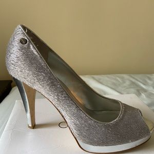 Calvin Klein Silver peep toe heels